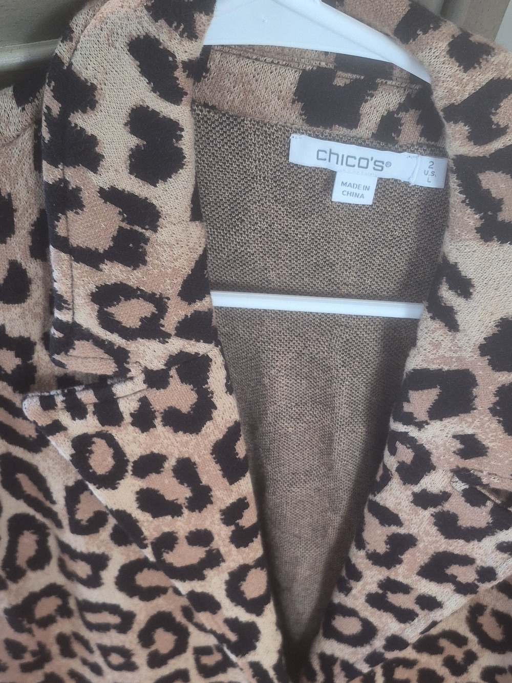 Chico's Leopard Print Open Front Jacket in Tan and Black